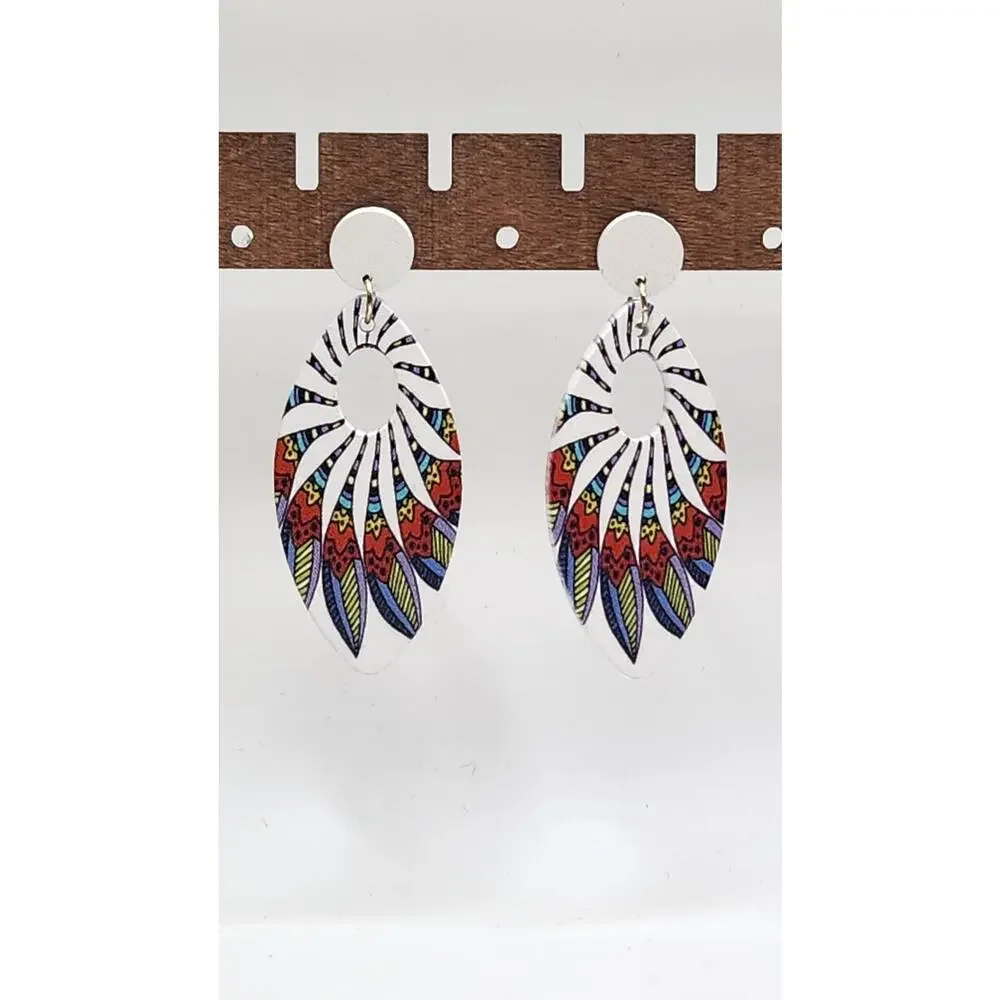 Boho Oval Open Hoop Geometric Swirl Pattern Dangle Statement Earrings